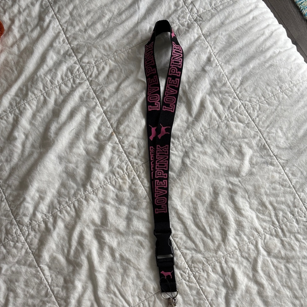 PINK Victoria's Secret Black and Pink Lanyard